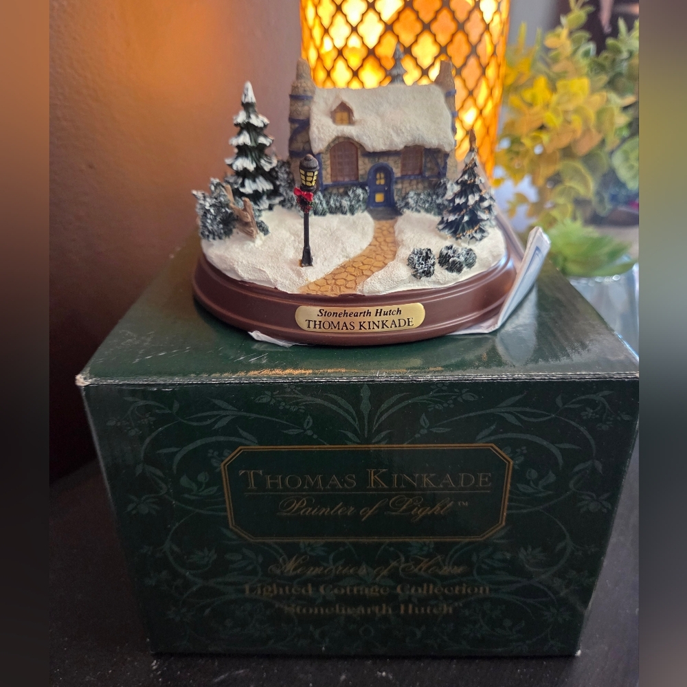 Thomas Kinkade Snowy Cottage with Green and Brown Accents